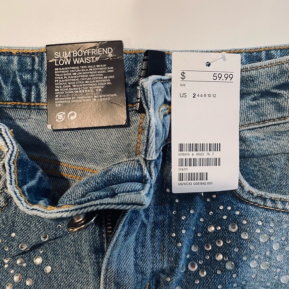 H&M Grungy Boyfriend Jeans with Rhinestones - Picture 2 of 4